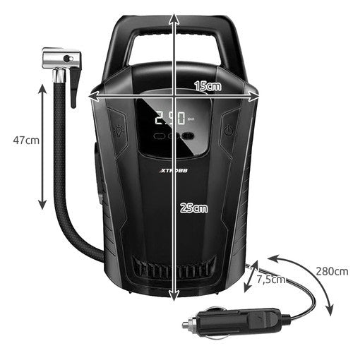 Автомобилен компресор 12V с LCD дисплей, манометър и накрайници