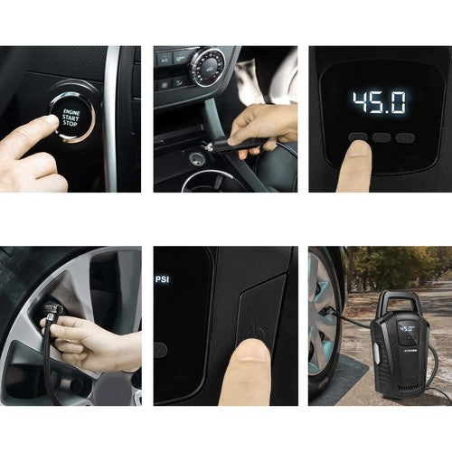 Автомобилен компресор 12V с LCD дисплей, манометър и накрайници