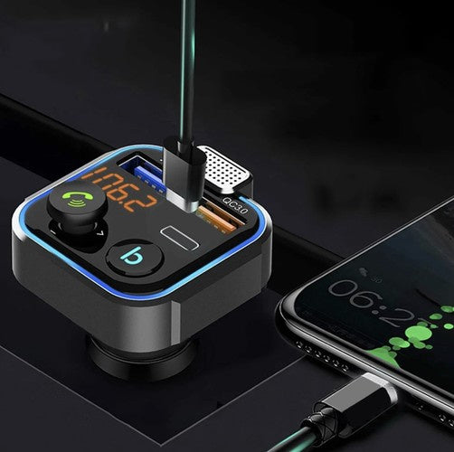 Bluetooth FM трансмитер с бързо зарядно 12V/24V – USB + Type-C, Handsfree
