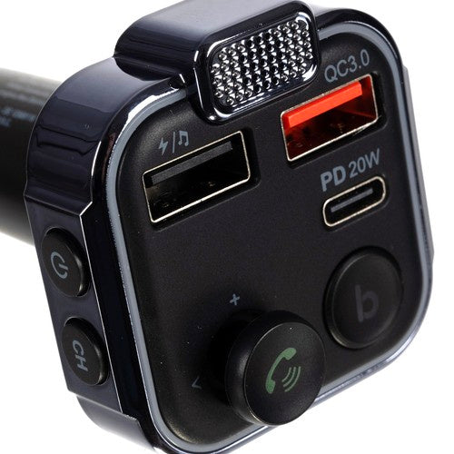 Bluetooth FM трансмитер с бързо зарядно 12V/24V – USB + Type-C, Handsfree